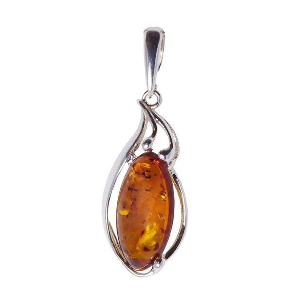 Sterling Silver and Baltic Amber Oval Pendant "Sophia"
