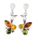 Baltic Multicolored Amber Earrings "Clover"