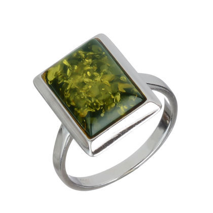 Baltic Green Rectangle Amber Ring