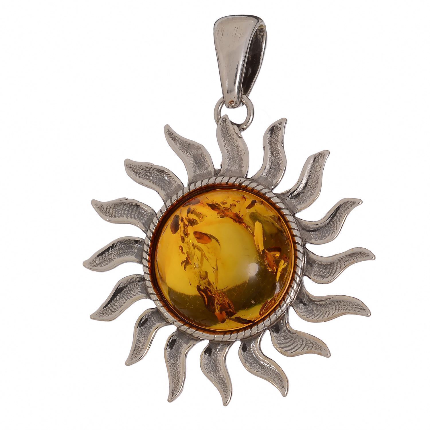 HolidayGiftShops GIA Certified Sterling Silver and Baltic Honey Amber Pendant Fern 