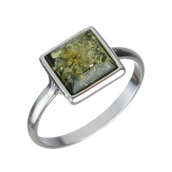 Baltic Green  Amber Small Square Ring
