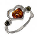 Baltic Green and Honey Amber Ring "Loving Heart"
