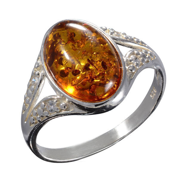 Sterling silver ring with natural Baltic honey amber gemstone – handcrafted women’s amber jewelry