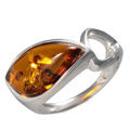 Rhodium Plated Baltic Honey Amber Ring