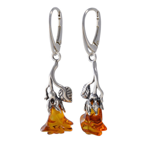 Baltic Honey Amber Dangling Earrings "Roses"