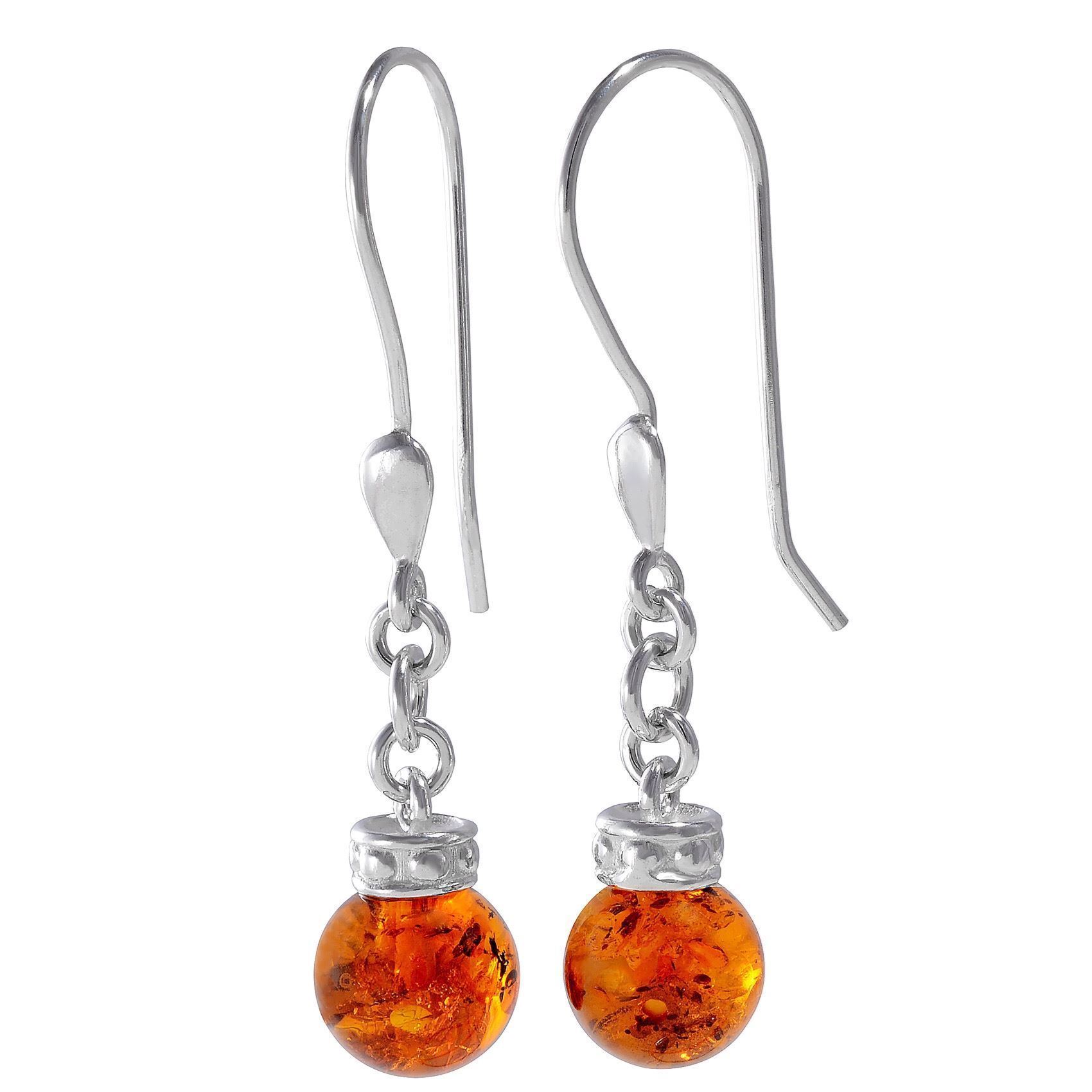 Sterling Silver and Baltic Honey Amber Fish Hook Earrings Maya, Girl's, Size: 0.36