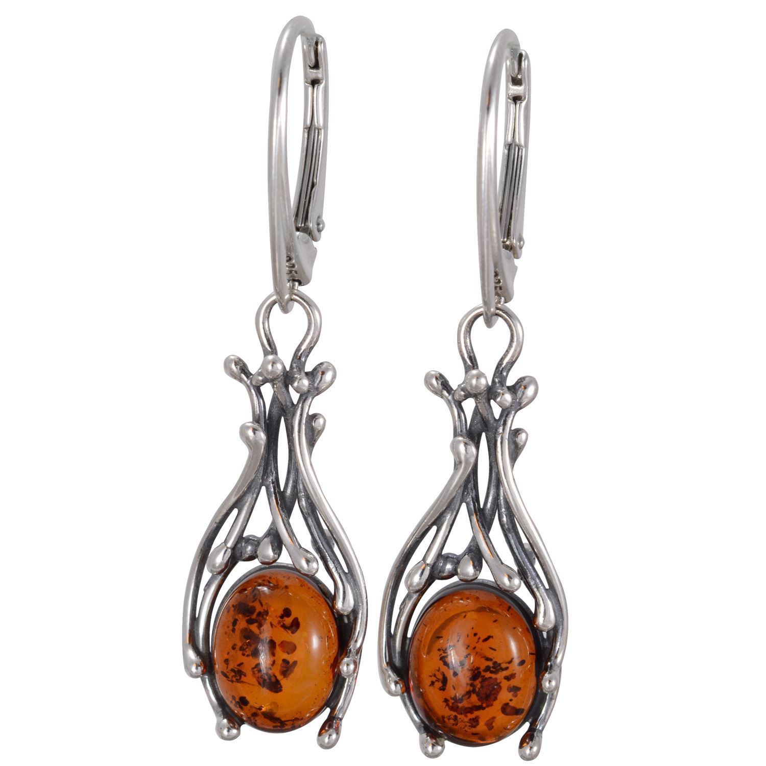 Sterling Silver and Baltic Honey Amber Dangling Earrings 