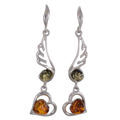 Multicolored Amber Dangling Earrings "Loving Hearts"