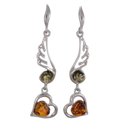 Multicolored Amber Dangling Earrings "Loving Hearts"