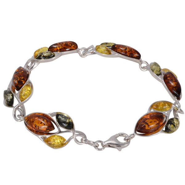 Sterling Silver Multi-Colored Baltic Amber Bracelet "April"