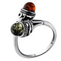 Sterling Silver and Baltic  Green and Honey  Amber Ring