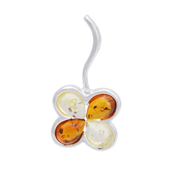Sterling Silver and Baltic Amber Pendant "Clover"