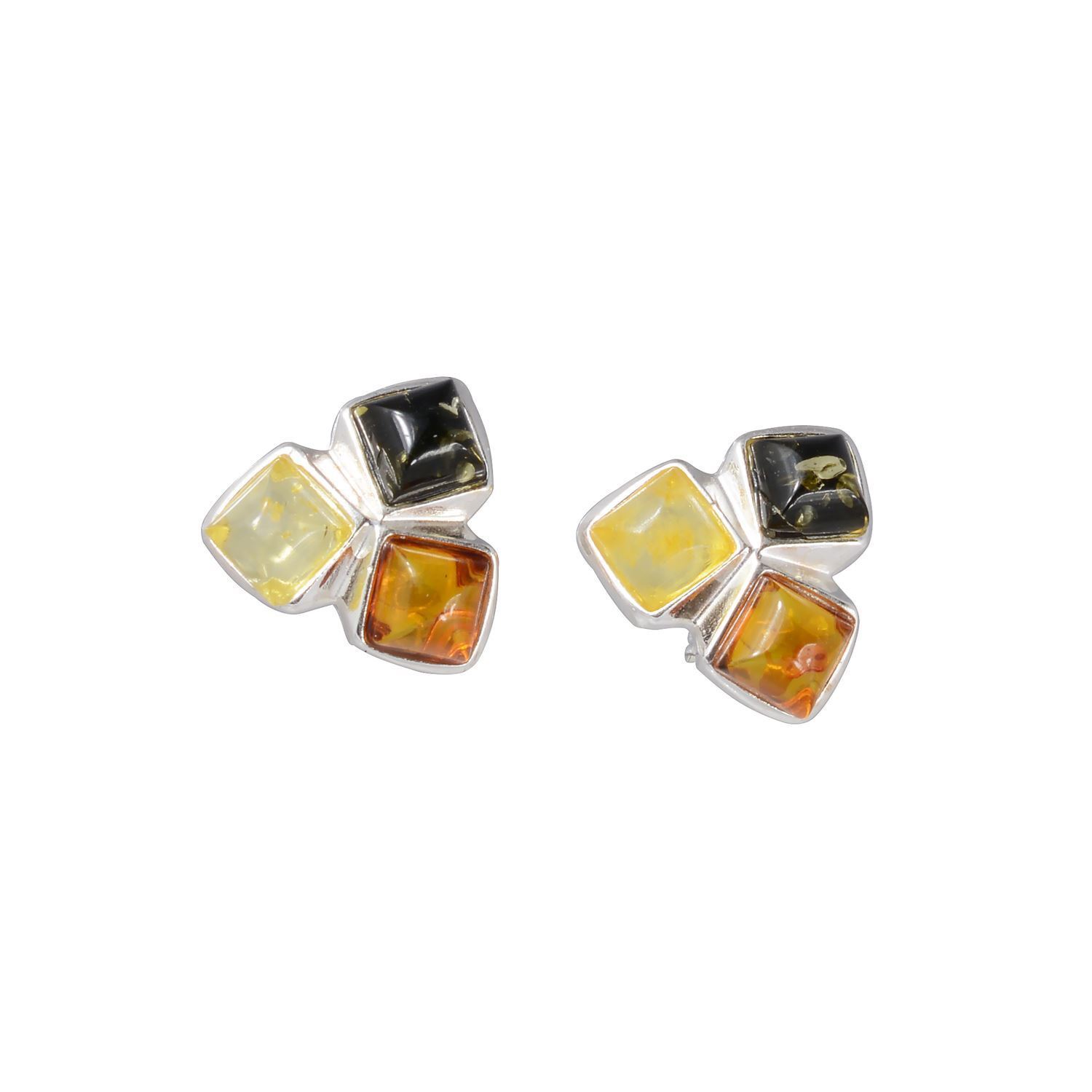 BALTIC MULTICOLOR or GREEN AMBER & STERLING SILVER MODERN POST BACK EARRINGS 