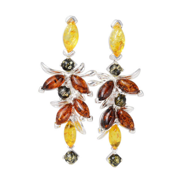 Amber Jewelry - Sterling Silver and Baltic Multicolored Amber Earrings