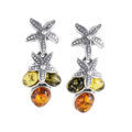 Sterling Silver and Baltic Multicolored Amber Earrings "Coral Reef"