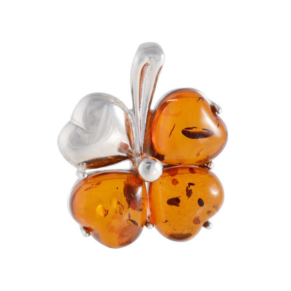Sterling Silver and Baltic Honey Amber Pendant "Clover"