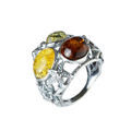 Sterling Silver and Baltic Multicolored Amber Ring "Coral Reef"