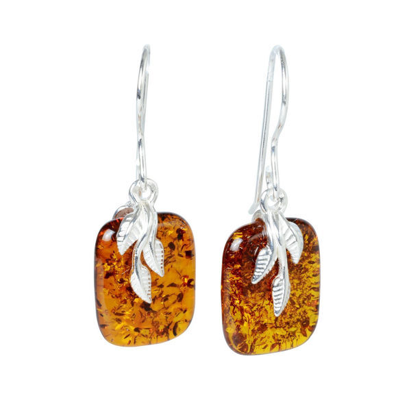 GIA Certified Sterling Silver Baltic Honey Amber Earrings "Fern",  SKU: 053926488629