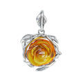 GIA Certified Sterling Silver and Baltic Amber Rose Pendant Necklace