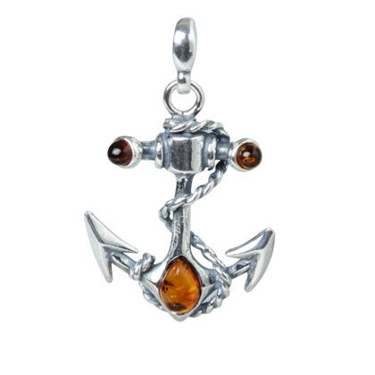 Sterling Silver and Baltic Amber Pendant "Anchor"