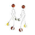 Sterling Silver and Baltic Multicolored Amber Earrings With Crystals
