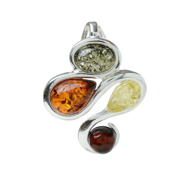 Amber Jewelry - Sterling Silver and Baltic Multicolored Amber Pendant "Elaine"