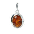 Sterling Silver and Baltic Honey Oval Amber Pendant "Aine"