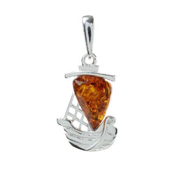 Sterling Silver and Baltic Honey Amber Pendant "Sailboat"