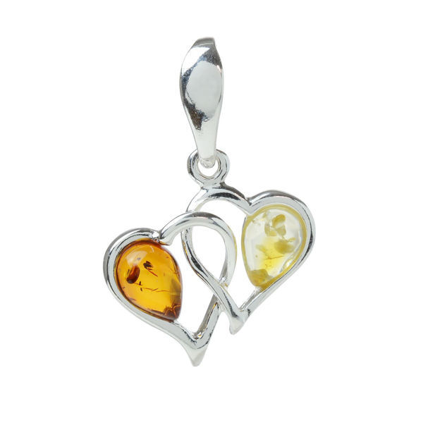 Sterling Silver and Baltic Honey and Lemon Amber Pendant "Hearts"