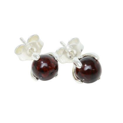 Sterling Silver and Baltic Dark Cherry Amber Earrings "Sadie"