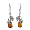 Sterling Silver and Baltic Honey Amber Leverback Dangling Earrings "Roses"