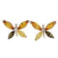 Sterling Silver and Baltic Multicolored Amber Earrings "Butterflies" (medium)