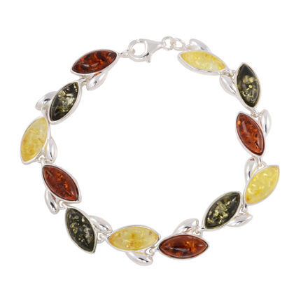 Sterling Silver Multi-Colored Baltic Amber Bracelet, Amber Jewelry Collection