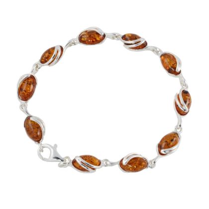 Gemma GIA certified genuine Baltic honey amber bracelet in 925 sterling silver featuring oval amber cabochons and lobster claw clasp, handmade Polish amber jewelry for women