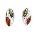 Sterling Silver and Baltic Honey and Green Amber Stud Earrings
