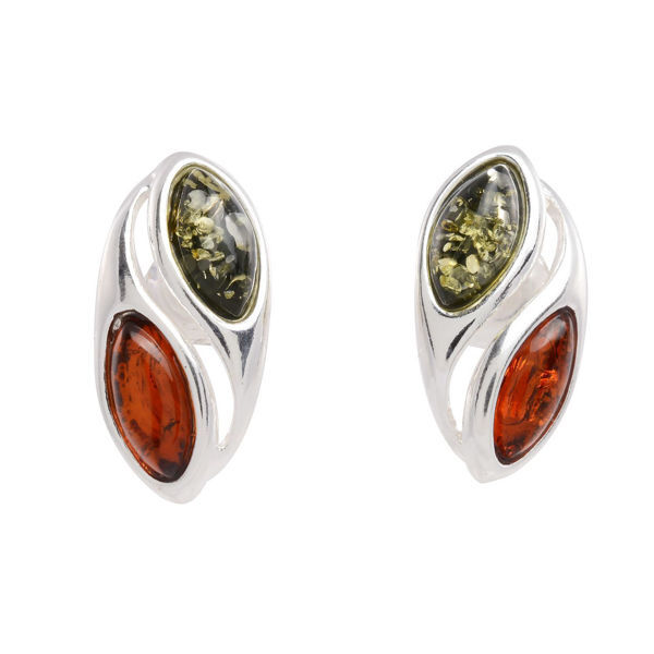 Sterling Silver and Baltic Honey and Green Amber Stud Earrings