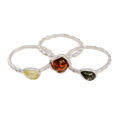 Set of Three Sterling Silver and Baltic Multicolored Amber Rings