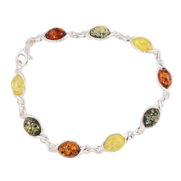 Sterling Silver Multicolored Baltic Amber Bracelet "Agnes", Amber Jewelry Collection