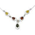 Sterling Silver and Baltic Multicolored Amber Necklace "Lina"