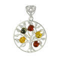 Sterling Silver and Baltic Multicolored Amber Pendant "Wisdom Tree"