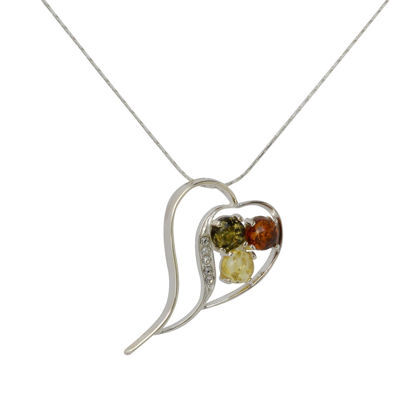 Sterling Silver and Baltic Multicolored Amber Heart Necklace