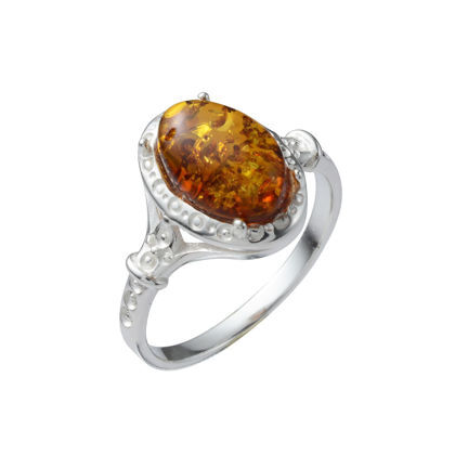 Sterling Silver and Baltic Honey Amber Oval Ring "Ana"