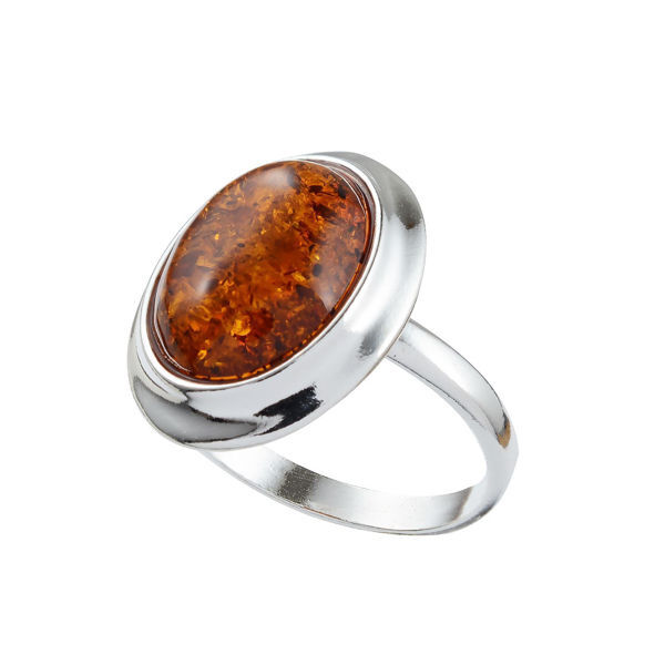 Sterling Silver and Baltic Honey Amber Oval Ring "Aine"