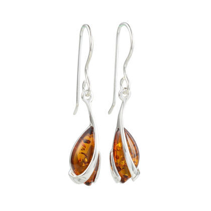 Sterling Silver and Baltic Honey Amber Fish Hook Earrings