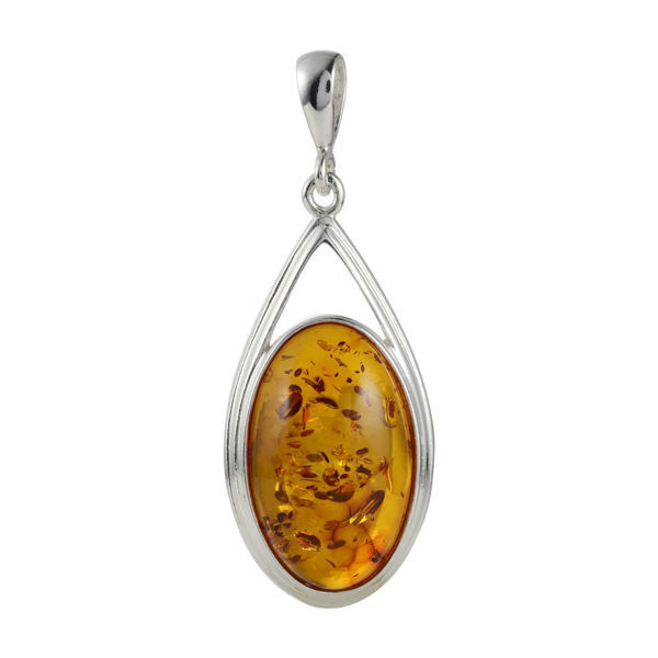 Sterling Silver and Baltic Honey Oval Amber Pendant "Emma"