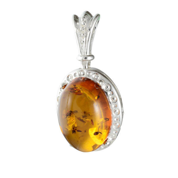 Sterling Silver and Baltic Honey Oval Amber Pendant "Ana"