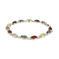 Genuine multi-color Baltic amber bracelet in 925 sterling silver with natural honey, cognac, lemon and green amber cabochons, 7.5 inch women’s handmade Polish amber jewelry with lobster clasp