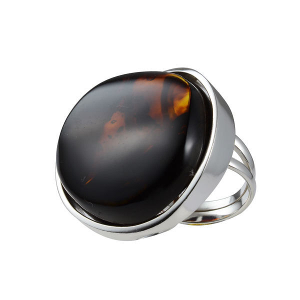Hand Made Sterling Silver and Baltic Cherry  Amber Adjustable Ring