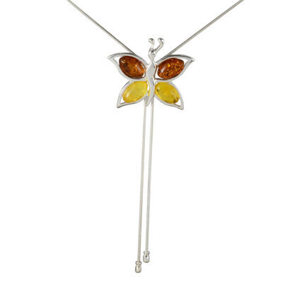 Sterling Silver Baltic Honey and Lemon Amber Necklace "Butterfly"