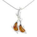 Sterling Silver Baltic Honey Amber Necklace "Dolphins"
